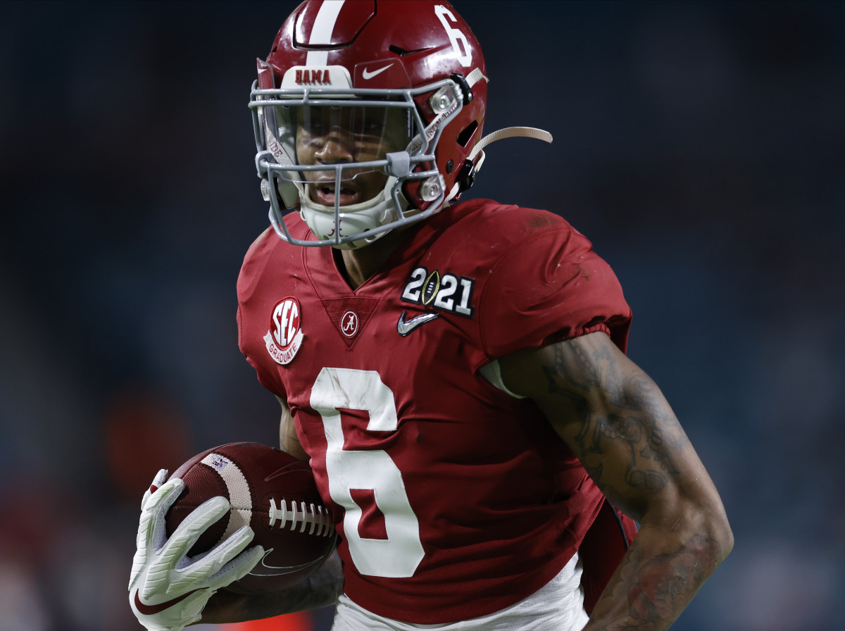 January 11, 2021, Alabama wide receiver Devonta Smith in CFP National Championship in Miami, FL.